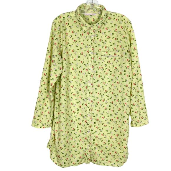 NWOT VICTORIAS SECRET Pajama Shirt Dress L Floral Green Roll Tab Long Sleeve - Picture 1 of 9